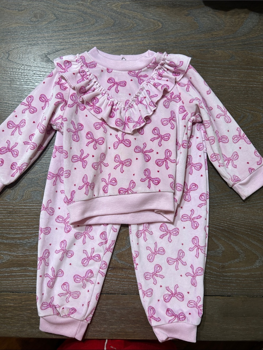 Princess Rose 24M Pink Bow Print Ruffle Sweatshirt & Jogger Set